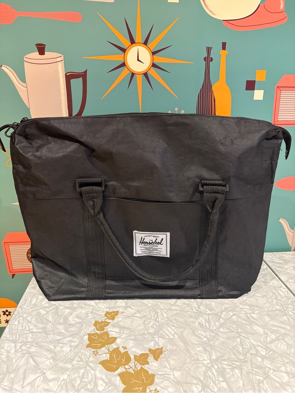 Like new condition Herschel Supply Company Black Canvas Tote with Front Pocket